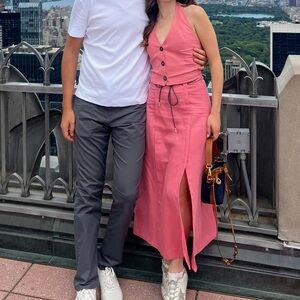 Zara salmon linen skirt set